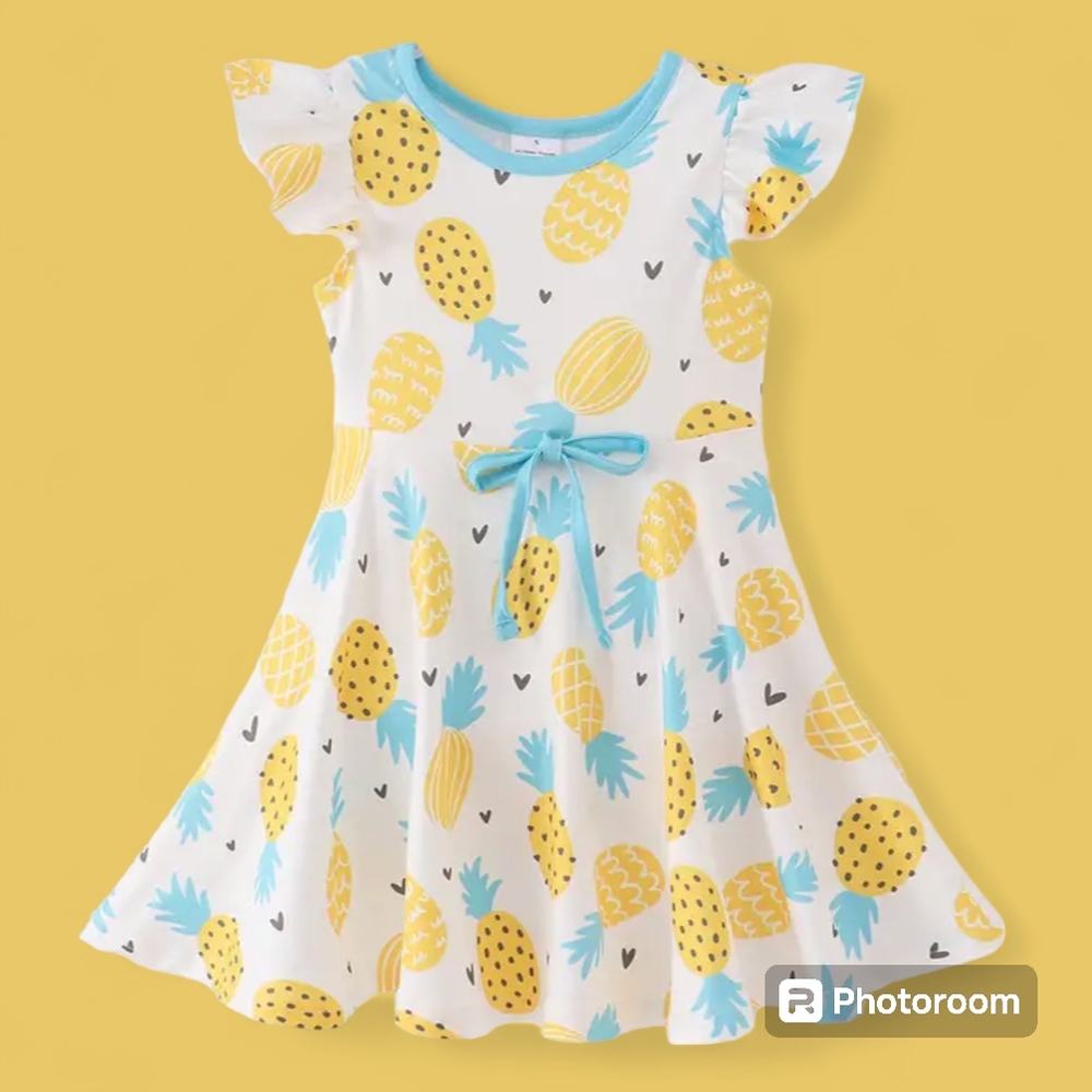 Yellow and White Tiered Sundress with Flutter Cap Sleeves